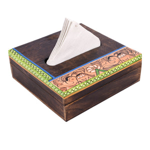 Handpainted Madhubani Art Napkin Holder - Espresso