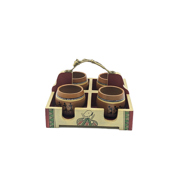 Traditional Clay Cups (Kulhad) with Tray - Set of 4