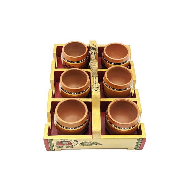 Traditional Clay Cups (Kulhad) with Tray - Set of 6