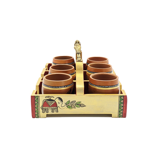 Traditional Clay Cups (Kulhad) with Tray - Set of 6