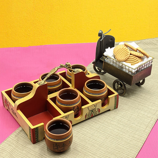 Traditional Clay Cups (Kulhad) with Tray - Set of 6