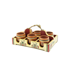 Traditional Clay Cups (Kulhad) with Tray - Set of 6