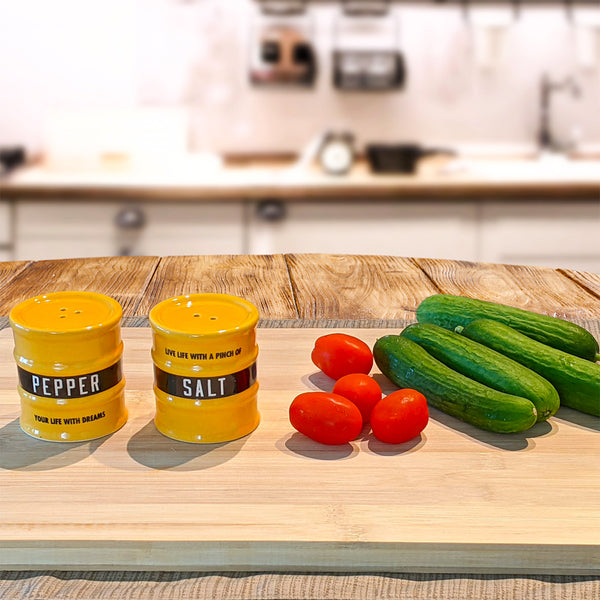 Barrel Salt n Pepper Shakers - Yellow