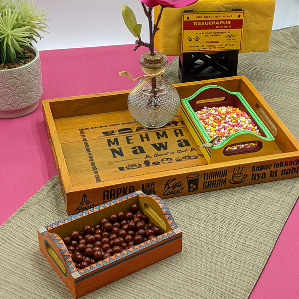Handpainted Wooden Serving Tray - Orange