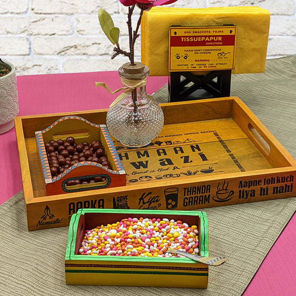 Handpainted Wooden Serving Tray - Yellow