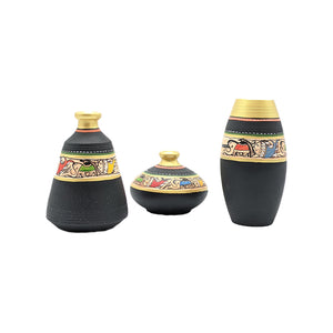 Madhubani Vases Set of 3 - Black