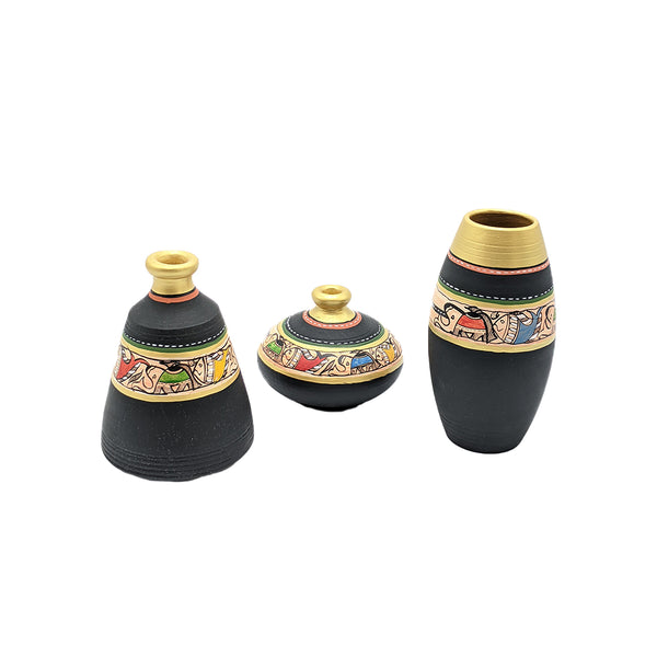 Madhubani Vases Set of 3 - Black