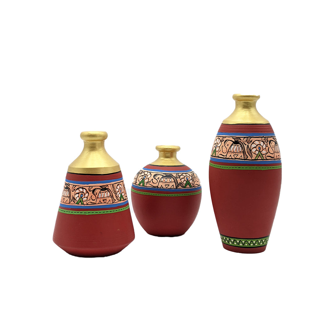 Madhubani Vases Set of 3 - Red