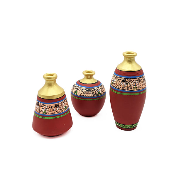 Madhubani Vases Set of 3 - Red