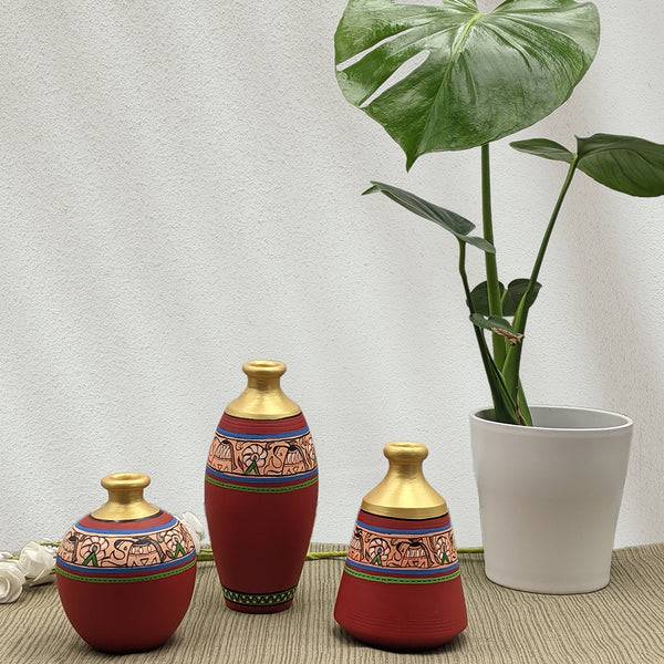 Madhubani Vases Set of 3 - Red