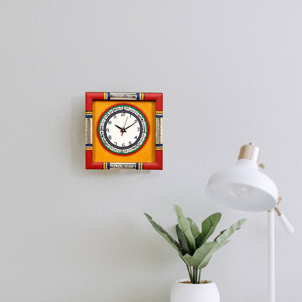 Warli Art Wall Clock - Yellow